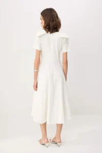 TRENDYOLMİLLA WHITE Shoulder Detailed Midi skater/Waist Opening Weaving Dress - Image 5
