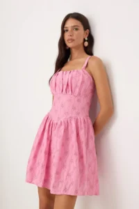 TRENDYOLMİLLA Pink Plain Short / Mini  Weaving Dress - Image 2