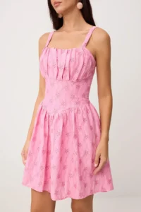 TRENDYOLMİLLA Pink Plain Short / Mini  Weaving Dress - Image 3