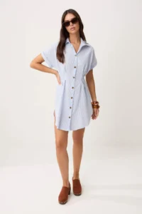 TRENDYOLMİLLA Mavi Striped Ekstra Mini Weaving Shirt Dress