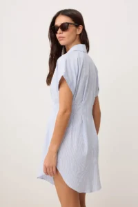 TRENDYOLMİLLA Mavi Striped Ekstra Mini Weaving Shirt Dress - Image 4