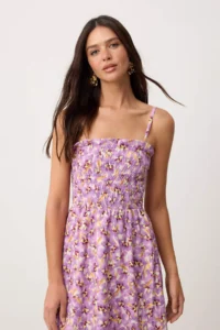 TRENDYOLMİLLA Pink-Multicolored Floral Midi  Weaving Dress - Image 2