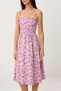 TRENDYOLMİLLA Pink-Multicolored Floral Midi  Weaving Dress - Image 3