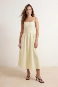 TRENDYOLMİLLA Yellow Plain Midi  Weaving Dress - Image 2