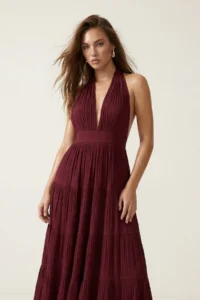 TRENDYOLMİLLA Burgundy Low-cut back Maxi Weaving Dress - Image 3