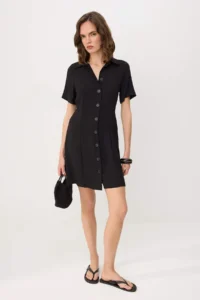 TRENDYOLMİLLA Black Button Detailed Short / Mini Weaving Dress