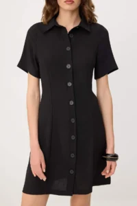 TRENDYOLMİLLA Black Button Detailed Short / Mini Weaving Dress - Image 3