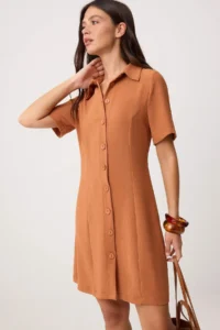 TRENDYOLMİLLA Cinnamon Plain Short / Mini Weaving Dress - Image 2