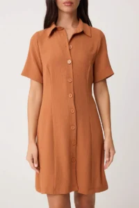 TRENDYOLMİLLA Cinnamon Plain Short / Mini Weaving Dress - Image 3