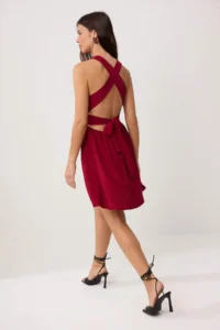 TRENDYOLMİLLA Burgundy Plain Mini Weaving Dress - Image 4