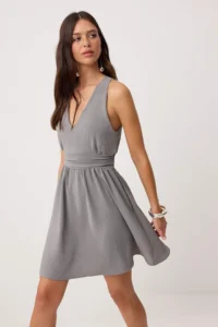 TRENDYOLMİLLA Gray Plain Mini Weaving Dress