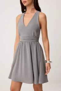 TRENDYOLMİLLA Gray Plain Mini Weaving Dress - Image 3