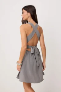 TRENDYOLMİLLA Gray Plain Mini Weaving Dress - Image 4