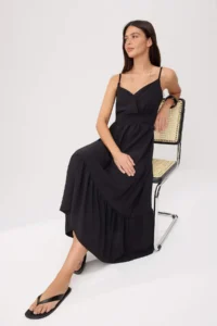 TRENDYOLMİLLA Black Sleeveless skater/Waist Opening Midi Weaving Dress - Image 2