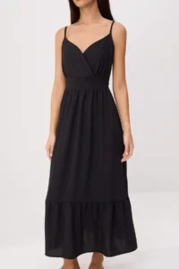 TRENDYOLMİLLA Black Sleeveless skater/Waist Opening Midi Weaving Dress - Image 3