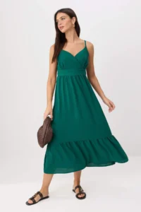 TRENDYOLMİLLA Green Sleeveless skater/Waist Opening Midi Weaving Dress