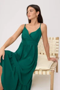 TRENDYOLMİLLA Green Sleeveless skater/Waist Opening Midi Weaving Dress - Image 2