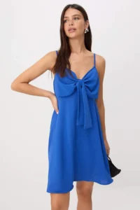 TRENDYOLMİLLA Saks Blue Sleeveless Mini Ribbon Detailed Weaving Dress - Image 2