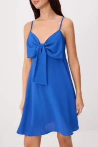 TRENDYOLMİLLA Saks Blue Sleeveless Mini Ribbon Detailed Weaving Dress - Image 3