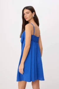 TRENDYOLMİLLA Saks Blue Sleeveless Mini Ribbon Detailed Weaving Dress - Image 4