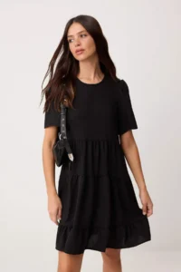 TRENDYOLMİLLA Black Plain Short / Mini  Weaving Dress - Image 2