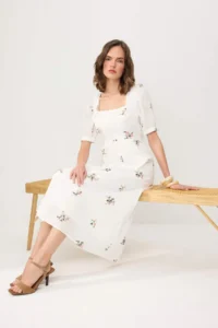 TRENDYOLMİLLA WHITE Floral Embroidered Low-cut back Cotton Midi Dress - Image 2