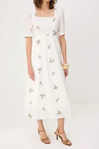 TRENDYOLMİLLA WHITE Floral Embroidered Low-cut back Cotton Midi Dress - Image 4