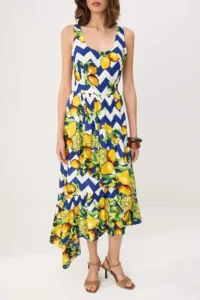 TRENDYOLMİLLA Multicolored Lemon Patterned Midi Weaving Dress - Image 3