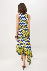 TRENDYOLMİLLA Multicolored Lemon Patterned Midi Weaving Dress - Image 4