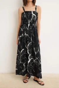 TRENDYOLMİLLA Black Floral A-Cut/Life Form Square Neck Thick Sleeveless Sleeveless Midi textured Knitting Dress - Image 3