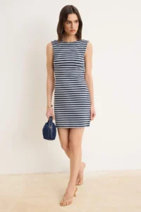 TRENDYOLMİLLA Multicolored Striped bodycon Boat Neck Sleeveless Shirred Midi Knitting Dress - Image 2