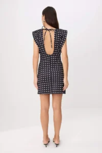 TRENDYOLMİLLA Black Polka Dot Back Light Mini Weaving Dress - Image 3