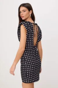 TRENDYOLMİLLA Black Polka Dot Back Light Mini Weaving Dress - Image 4