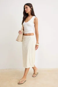 TRENDYOLMİLLA Ecru Floral A-Cut/Life Form Elastic Waist Regular Waist Midi Lace Knitting Skirt