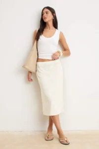 TRENDYOLMİLLA Ecru Floral A-Cut/Life Form Elastic Waist Regular Waist Midi Lace Knitting Skirt - Image 2