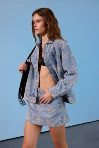 TRENDYOLMİLLA Limited Edition Blue Patterned Mini DENIM Skirt - Image 4