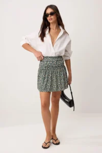 TRENDYOLMİLLA Multicolored Floral skater Frilly Regular Waist Ribbed Flexible Knitting Skirt - Image 2