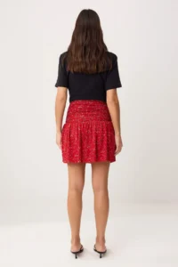 TRENDYOLMİLLA Red Floral skater Frilly Regular Waist Ribbed Flexible Knitting Skirt - Image 4
