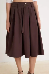 TRENDYOLMİLLA Brown Midi Poplin Skirt - Image 3