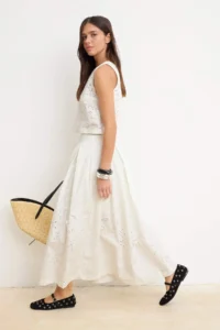 TRENDYOLMİLLA WHITE Fisto Detailed pleated Lined Maxi LONG Skirt