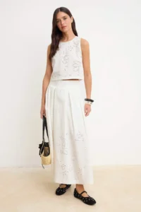 TRENDYOLMİLLA WHITE Fisto Detailed pleated Lined Maxi LONG Skirt - Image 2