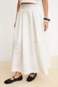TRENDYOLMİLLA WHITE Fisto Detailed pleated Lined Maxi LONG Skirt - Image 3