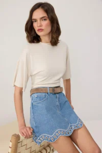 TRENDYOLMİLLA Mavi embroidery Detailed Mini DENIM Skirt - Image 2