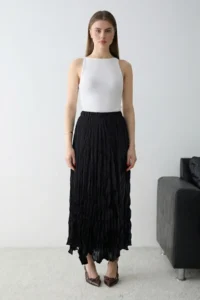 TRENDYOLMİLLA Black Wrinkled Lined Maxi Asymmetric Skirt - Image 3