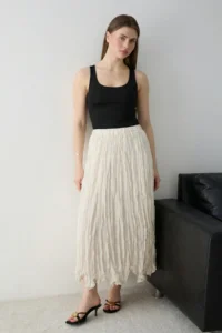TRENDYOLMİLLA Stone Wrinkled Lined Maxi Asymmetric Skirt - Image 2