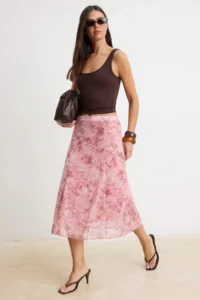 TRENDYOLMİLLA Multicolored Shawl pattern Boho/Boho Chic skater High Waist Midi Tulle Knitting Skirt