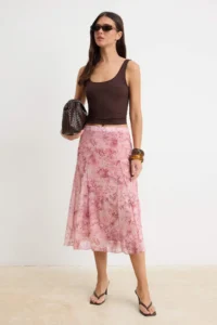 TRENDYOLMİLLA Multicolored Shawl pattern Boho/Boho Chic skater High Waist Midi Tulle Knitting Skirt - Image 2
