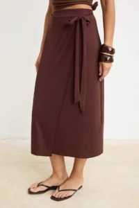 TRENDYOLMİLLA Brown Plain Midi Premium Soft Knitting Skirt - Image 3