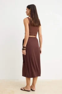 TRENDYOLMİLLA Brown Plain Midi Premium Soft Knitting Skirt - Image 4
