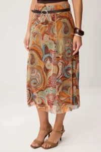 TRENDYOLMİLLA Yellow Shawl DesenBoho/Boho Chic skater Arched Regular Waist Midi Tulle Knitting Skirt - Image 3
